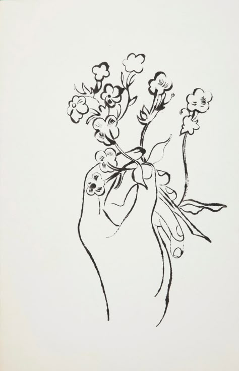 Andy Warhol (1928-1987) | Male Hand Holding Flowers | 1950s, Drawings & Watercolors | Christie's 1950s Drawing, Andy Warhol Drawings, Hands Holding Flowers, Flower Sketches, Holding Flowers, Hand Holding, Henri Matisse, Andy Warhol, Art Sketchbook