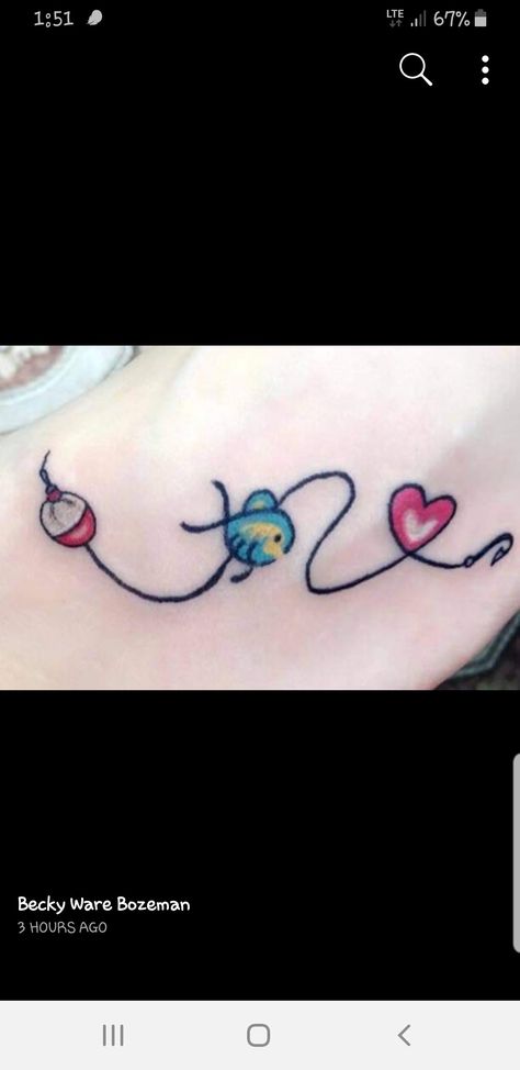 Fishing Finger Tattoo, Cute Fishing Tattoos, Small Fishing Tattoo For Women, Fish Hook Tattoo Women, Couple Tattoos Fishing, Fish Hook Tattoos, Gone Fishing Tattoo Memorial, Bobber Tattoo, Fishing Tattoos For Women