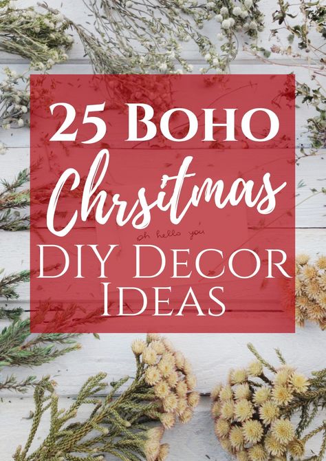 Simple Diy Xmas Decorations, Boho Natural Christmas Tree, Diy Christmas Decorations Boho, Cheap Diy Christmas Tree Decorations, Easy Diy Boho Christmas Decor, Create Christmas Decorations, Boho Christmas Diy Decor, Boho Christmas Garland Diy, Boho Outdoor Christmas Decor