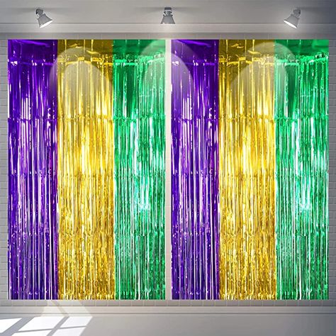 Amazon.com: Mardi Gras Purple Gold Green Tinsel Foil Fringe Curtains - Mardi Gras Birthday New Orleans Carnival Theme Party Indoor Outdoor Decoration Photo Props Backdrops Party Supplies : Home & Kitchen New Orleans Party Decor, New Orleans Theme Party, Mardi Gras Photos, Mardi Gras Birthday, Carnival Theme Party, Mardi Gras Theme, Mardi Gras Party Decorations, Purple Party Decorations, New Orleans Party