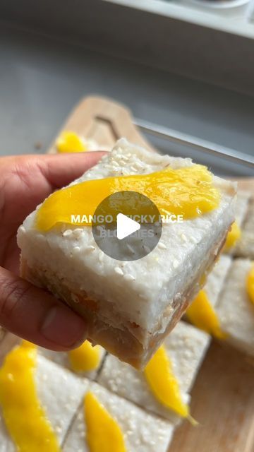 Crystelle Pereira on Instagram: "MANGO STICKY RICE BLONDIES!!! 🥭🍚🥭🍚🥭🍚  She’s gone global 😅 Drop a comment if you want the recipe and I’ll share ASAP!  #blondies #mangostickyrice #gbbo #easyrecepies #baking #gbbs #mango" Mango Sticky Rice, Sticky Rice, April 12, The Recipe, Delicious Desserts, Mango, Rice, Baking, On Instagram