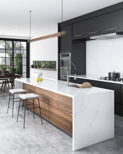 Bluetta | Stone Ambassador Australia Stone Ambassador, Modern Industrial Kitchen, Kitchen Benchtops, Contemporary Kitchens, Modern Kitchen Interiors, Kitchen Interior Design Decor, Contemporary Kitchen Design, House Design Kitchen, Mini Kitchen