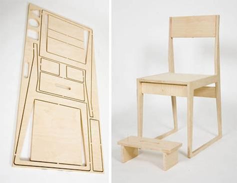 A very traditional looking chair and stool/footrest made from one piece of plywood - great design. Plywood Furniture Plans, Cnc Furniture Plans, Plywood Projects, Plywood Chair, Cnc Furniture, Flat Pack Furniture, Folding Furniture, Plywood Furniture, Furniture Hacks