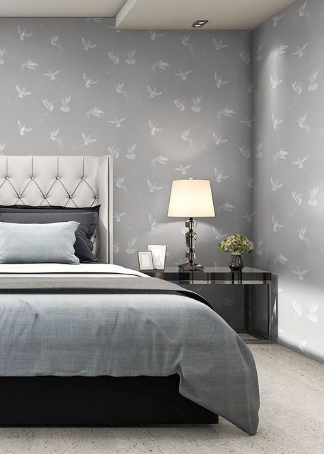 Grey bedroom wallpaper adds a modern, contemporary feel to the room. Discover our full collection now. Bedroom Grey Wallpaper, Wallpaper For Bedroom Grey And White, Grey Bedroom With Grey Wallpaper, Grey Slate Wallpaper Bedroom, Grey Sparkle Wallpaper Bedroom, Jane Clayton, Elegant Backdrop, Birds Wallpaper, Bedroom Aesthetics