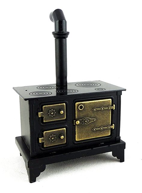 Antique Cast Iron Stove, Victorian Dollhouse Furniture, Antique Stove, Cast Iron Stove, Victorian Dollhouse, Wicker Baskets Storage, Miniature Kitchen, Miniature Diy, Dollhouse Kitchen