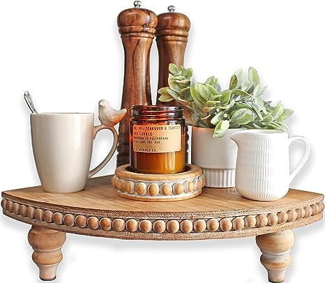 https://amzn.to/3rOASTp Corner Pedestal Stand Rustic Decor Riser for Display - Farmhouse Wood Rounded Beaded Tray for Kitchen and Bathroom Countertop Organizer, Coffee Bar, Plant Stand with Removable Feet (Rustic Brown) Farmhouse Corner Shelf, Corner Shelf Stand, Organize Bathroom Countertop, Bathroom Countertop Organizer, Kitchen Countertop Organization, Kitchen Farmhouse Decor, Shelf Stand, Corner Plant, Plant Tray