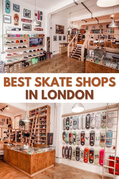 Skateboarding Shops In London Skate Shop Design, Skateboard Display, Transformers Human, Check Out Counter, Shops In London, Grow Shop, Skate Store, Skateboard Shop, Brass Tacks