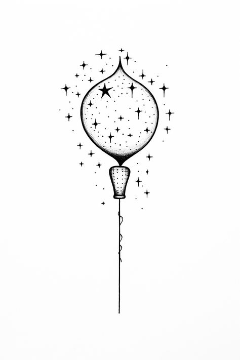 An airy balloon with twinkling stars around; a thread ties to the balloon. A tattoo depicting happiness and sadness. #Balloon #Stars #Tattoo #Emotions #Ink #Happiness #Sadness Stars Tattoo, Twinkling Stars, Style Tattoo, Twinkle Star, White Tattoo, A Tattoo, The Balloon, Twinkle Twinkle, White Background