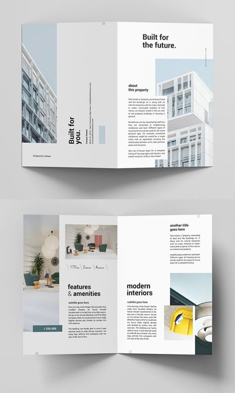 Brochure Design 4 Pages, Bifold Design Brochure, Bifold Brochure Design Layout, Real Estate Booklet Design, Research Layout Design, Real Estate Pamphlet Design, Real Estate Layout Design, Architectural Brochure Design, Architecture Brochure Design Layout