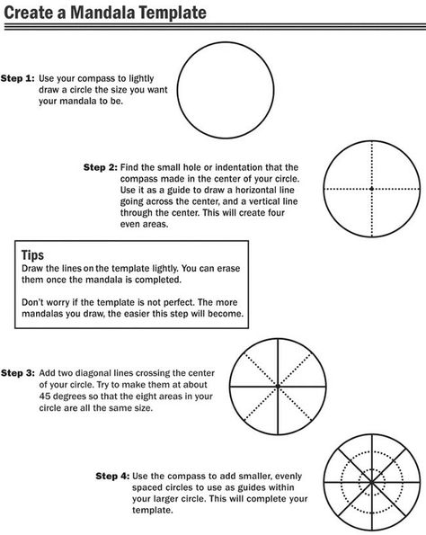 How To Create A Mandala, Doodle Template, Trin For Trin Tegning, Mandala Template, Template Drawing, Mandala Art Therapy, Mandala Stencils, Dover Publications, Simple Mandala