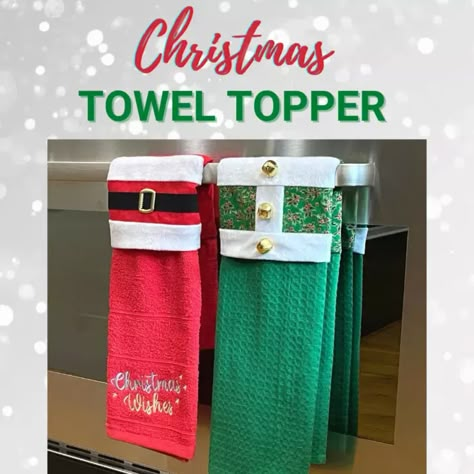 Christmas Kitchen Sewing Projects Ideas Diy Christmas Kitchen Towels, Quick Easy Gifts, Kitchen Towels Diy, Dish Towel Crafts, Kitchen Towels Crafts, Crochet Towel Topper, Towel Toppers, St Luke, Apron Ideas