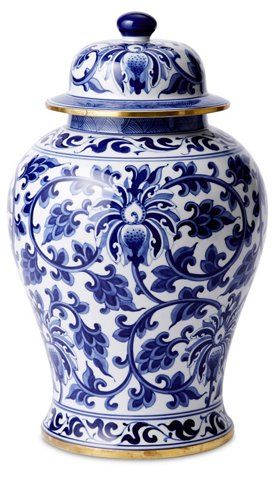 15" Porcelain Vine Jar, Blue/White | One Kings Lane White And Blue Vase, Ginger Jars Decor, Blue Pottery Designs, Vase Blue And White, Blue White China, Blue And White Decor, Blue And White Vase, Blue White Porcelain, Blue White Decor