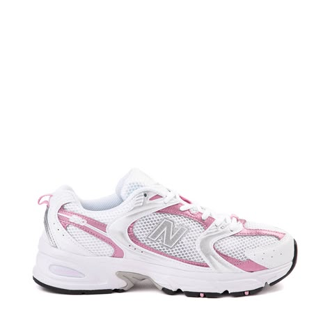 New Balance 530 Athletic Shoe - White / Pink Sugar | Journeys Tennis Shoes Nike Women's, Shoes For 11-12, Early 2000 Shoes, New Balance Shoes 530 Pink, Pink Acisis, Pink And White New Balance, New Balance Pink Shoes, New Balence550, Acisis Shoes