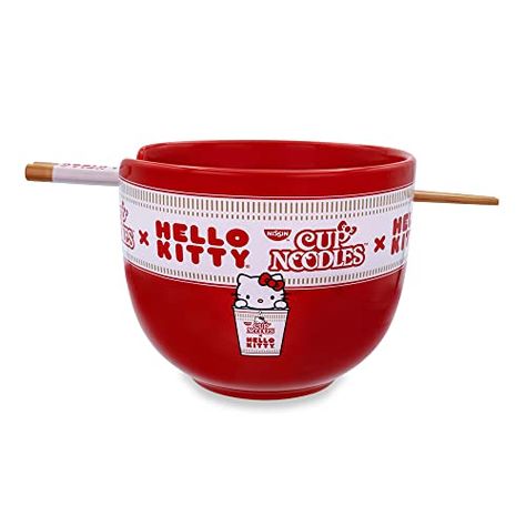 Sanrio Hello Kitty x Nissin Cup Noodles Red Ceramic Ramen Bowl and Chopstick Set Ceramic Ramen Bowl, Nissin Cup Noodles, Japanese Dinnerware, Ramen Noodle Bowl, Hello Kitty House, Ceramic Dinnerware Set, Red Ceramic, Cup Noodles, Ramen Bowl