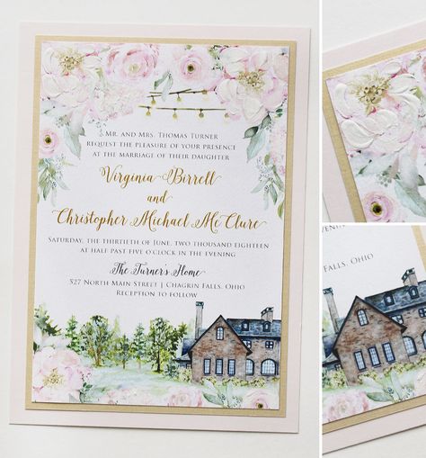 Lots of romance happening here with twinkle lights, blush florals and enchanting Tudor style home!  #momentaldesigns  #kristyrice  #handpaintedinvite  #watercolorwedding  #artisticinvite  #customdesigned  #floralinvite Watercolor Invites, Watercolor Wedding Invitation Suite, Painted Wedding Invitation, Watercolour Wedding Stationery, Illustrated Wedding Invitations, Unique Wedding Stationery, Beach Theme Wedding Invitations, Summer Wedding Invitations, Hand Painted Wedding