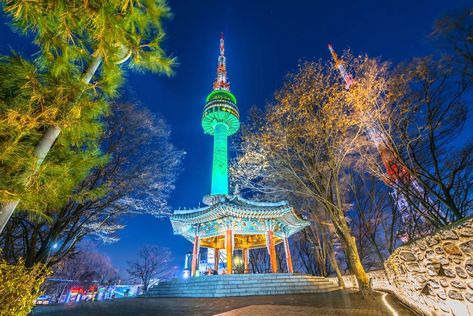 Namsan Seoul Tower, N Seoul Tower, Seoul Tower, Namsan Tower, Age Of Youth, College Pictures, Bukchon Hanok Village, Nami Island, Man Made Island