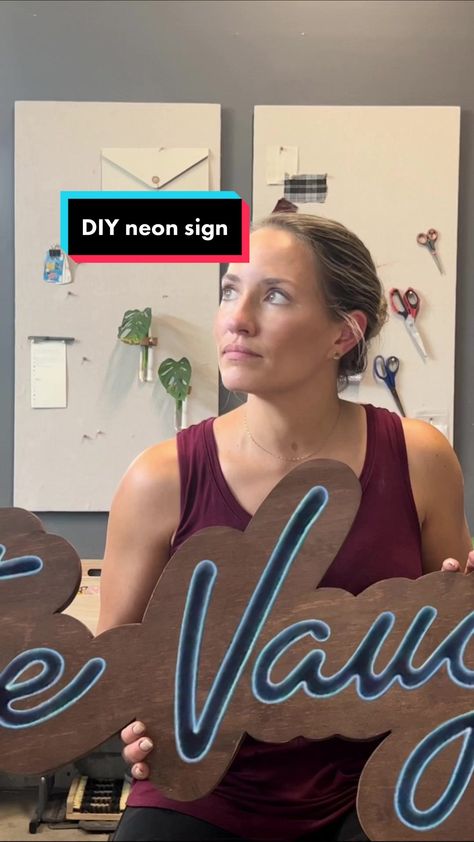 Diy Neon Light Sign Wedding, Wooden Neon Sign, Diy Wedding Neon Sign, Custom Neon Sign Ideas, Wood Neon Sign, How To Make Neon Signs Tutorials, Diy Wedding Name Sign, Diy Light Sign Words, Lighted Signs Diy