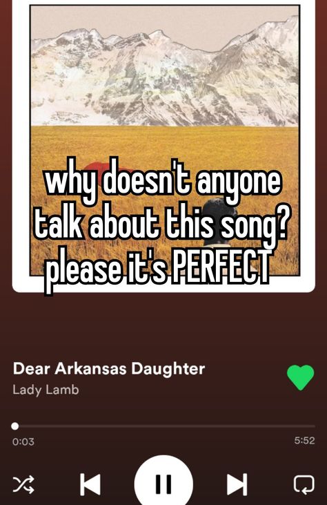 Dear Arkansas Daughter Song, Dear Arkansas Daughter, Nadia Core, Daughter Songs, 9th Grade, Music Therapy, Arctic Monkeys, Abba, Lana Del Rey