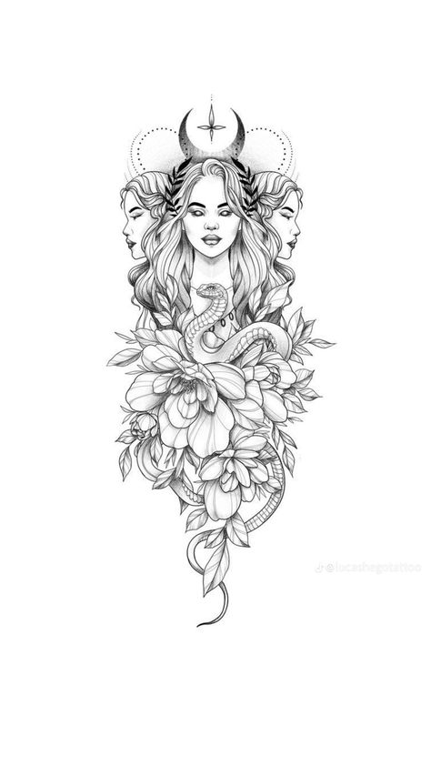 Feminist Tattoo, Wiccan Tattoos, Floral Thigh Tattoos, Full Leg Tattoos, Greek Mythology Tattoos, Snake Tattoo Design, Witch Tattoo, Goddess Tattoo, Tattoo Templates