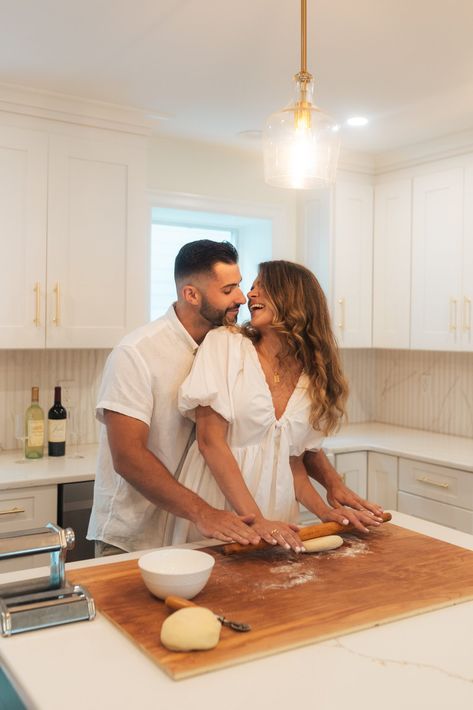 In-Home Pasta Making Engagement Session | Bradley Beach New Jersey | Showit Blog Pasta Engagement Photos, Baking Photoshoot, Healthy Couple, Kitchen Photoshoot, Hello Cake, Pasta Making, Intimacy In Marriage, Home Photo Shoots, Couple Cooking