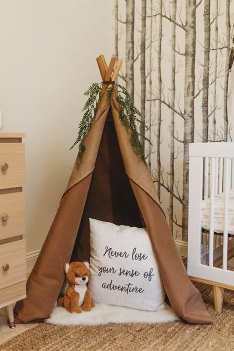 Woodland Baby Boy Nursery | Upbeat Soles | Orlando Florida Fashion Blog Sage And Blush Nursery Forest, Earth Color Nursery, Woodland Animal Nursery Decor, Raven Nursery, Boy Nursery Woodland Theme, Baby Forest Nursery, Forrest Nursery Boy Baby, Hiking Nursery, Boho Baby Boy Nursery