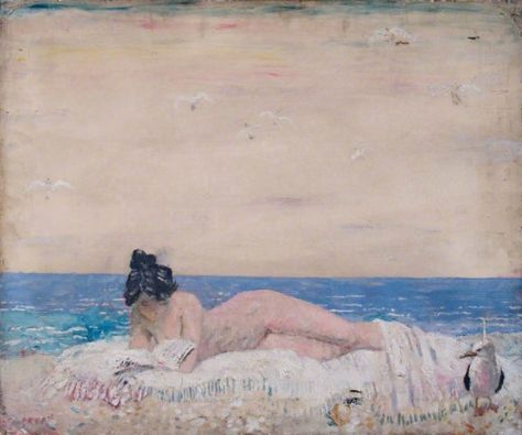 Nude Female Model (Reading On The Seashore), 1930. William Orpen (Irish, 1878–1931). Oil on canvas. William Orpen, Leeds Art Gallery, Glasgow Museum, The Garden Of Eden, Sir William, Royal Academy Of Arts, Sculpture Metal, Post Impressionism, A4 Poster