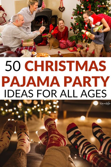 Xmas Pajama Party Ideas, Christmas Morning Party Theme, Christmas Pajama Party Food Ideas, Christmas Eve Pajama Party, Christmas Party Pajamas, Christmas Party Ideas Girls Night, Christmas Pjs Party Ideas, Christmas Pajama Birthday Party, Christmas Night In Ideas