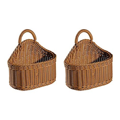 Hanging Storage Baskets, Wicker Basket Wall, Bathroom Brown, Rustic Laundry, Wall Basket Storage, Plastic Hanging Baskets, Hanging Basket Wall, Laundry Wall, Kitchen Basket Storage