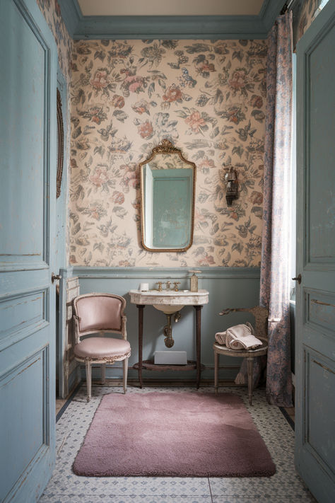 51 Astonishing Powder Room Ideas Southern Powder Room Ideas, Parisian Powder Room French Style, 1920s Powder Room, English Powder Room, Parisian Interior Style, French Powder Room, Vintage Powder Room, Chic Powder Room, Powder Room Ideas