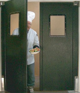 The Pro Tuff Commercial swinging door systems will enhance the appearance of any decor. Using advanced polymers and engineering, we have created a rugged, attractive medium duty walk-through traffic door system. This door is widely used in Restaurants, Supermarkets, Office and Retail environments. Kitchen Door Restaurant, Restaurant Kitchen Door, Kitchen Door Ideas, Rustic Window Treatments, Restaurant Door, Steel Restaurant, Catering Kitchen, Commercial Doors, Sliding Door Window Treatments