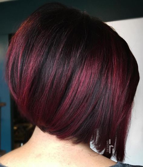 Black Bob with Partial Burgundy Balayage Burgundy Hair With Highlights, Short Burgundy Hair, Deep Burgundy Hair, Burgundy Red Hair, Dark Burgundy Hair, Burgundy Hair Dye, Burgundy Balayage, Edgy Hair Color, Wine Hair Color