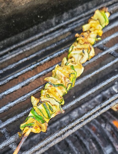 Grilled Zucchini Ribbons | Kalofagas.ca Zucchini Skewers, Zucchini Ribbons, Grilled Zucchini, Greek Dishes, Greek Food, Vegetable Peeler, Zucchini Recipes, Group Meals, Stuffed Sweet Peppers