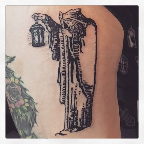 Cohesive Tattoos, The Hermit Tattoo, Hermit Tattoo, Hermit Tarot, Wizard Tattoo, Sketch Style Tattoos, Tarot Tattoo, Sick Tattoo, C Tattoo