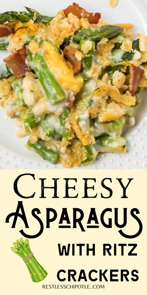 Crackers And Bacon, Cheesy Asparagus Casserole, Asparagus Side Dish Recipes, Casserole With Ritz Crackers, Asparagus Casserole Recipes, Cheese Asparagus, Cheesy Asparagus, Asparagus Side Dish, Asparagus Side