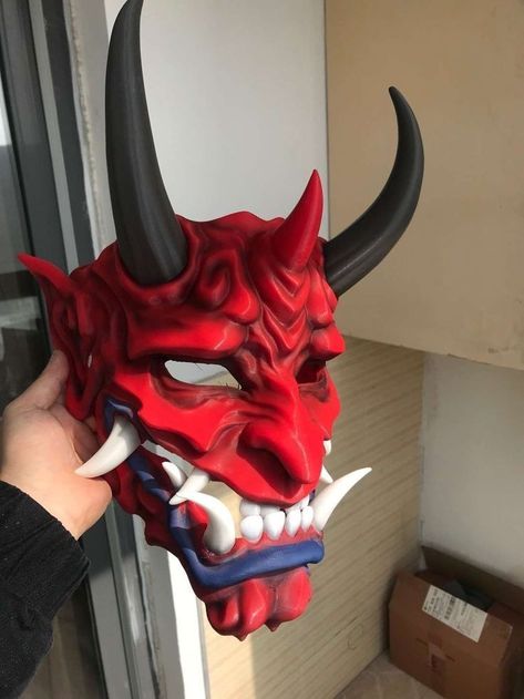 Cool Oni Mask, Oni Reference, Japanese Mask Meaning, Mask Ideas Art, Oni Teeth, Oni Cosplay, Masks Drawing, Oni Masks, Mascara Oni