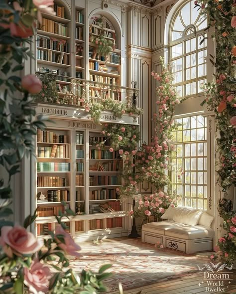 Aesthetic Book Library, Library Room Wallpaper, Acotar Instagram, Fantasy University, Acotar Courts, Cottagecore Library, Library Artwork, Home Decor Scandinavian, Eternal Peace