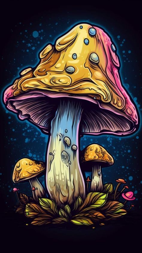 Fungi Painting, Cool Mushroom Drawing, Mushrooms Art, Mushroom Wallpaper, Trippy Drawings, Trippy Designs, Mushroom Drawing, Psy Art, Mushroom Art