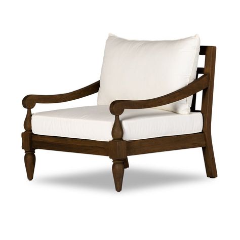 Four Hands Alameda Outdoor Teak Lounge Chair | Perigold Outdoor Chairs Wooden, Brown Lounge, Teak Lounge Chair, Outdoor Lounge Chair, Teak Chairs, Outdoor Armchair, Outdoor Furniture Collections, Outdoor Chair, White Cushions