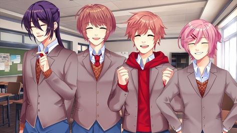 Male Doki Doki Literature Club, Sayori Genderbend, Male Monika Ddlc, Doki Doki Literature Club Genderbend, Male Sayori, Ddlc Genderbend, Ddlc Characters, Ddlc Monika, Yandere Visual Novel