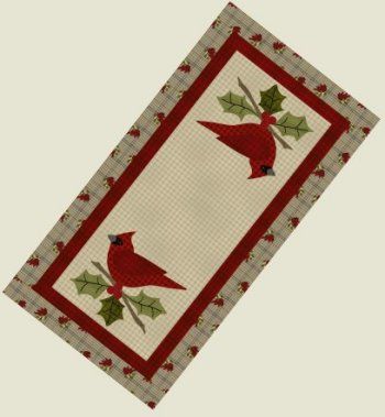 PGP429 The Happy Cardinal  quilt pattern from the Prairie Grove Peddler Cardinal Quilts, Cardinal Quilt, Stitchery Patterns, Quilt Christmas, Patchwork Table Runner, Applique Quilt Patterns, Applique Quilt, Quilted Table, Quilted Table Runners