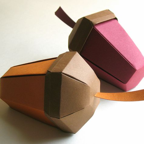 acorns merlot pumpkin 4 by Paper Acorn, via Flickr Paper Acorn, Acorn Gifts, Origami Boxes, Egg Packaging, 3d Paper Art, Paper Origami, Origami Box, 3d Paper Crafts, Creative Packaging Design