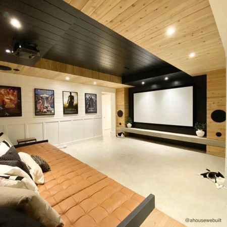 A House We Built, Basement Movie Room, Home Theater Room, Basement Home Theater, Home Cinema Room, Basement Inspiration, Basement Living Rooms, Home Theater Rooms, Theatre Room