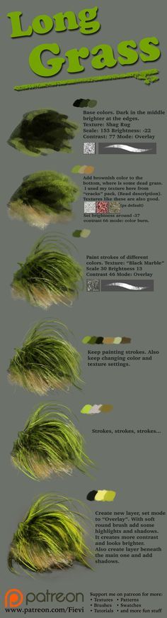 Grass tutorial 2 by NThartyFievi on DeviantArt Grass Tutorial, Digital Painting Tutorials, Art Instructions, Art How, Painting Lessons, Art Tutorial, Painting Tips, Learn To Paint, Art Tips