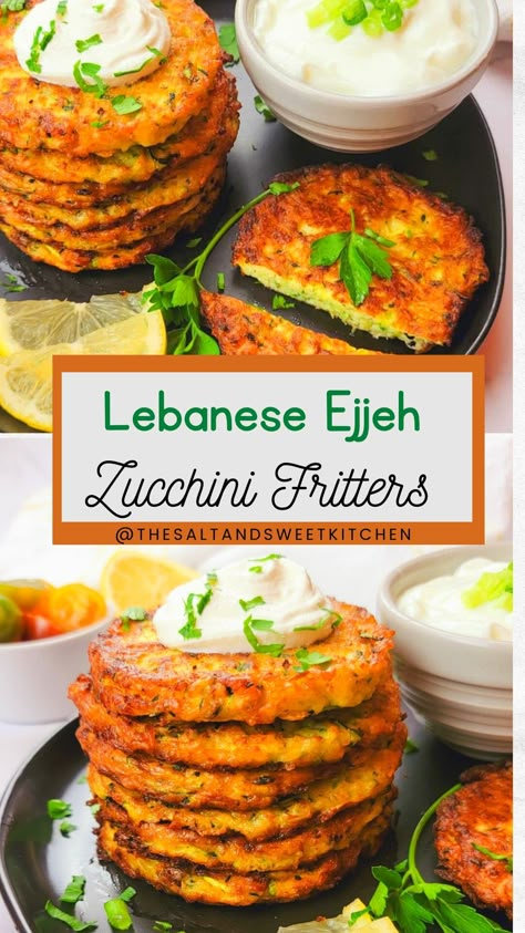 Zucchini Fritters Ejjeh Recipe, Vegetarian Zucchini Recipes, Crispy Zucchini, Middle East Recipes, Sweet Kitchen, Recipe Vegetarian, Zucchini Fritters, Recipes Simple, Tasty Vegetarian Recipes