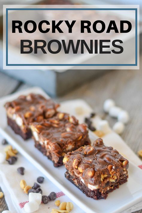 Over The Top Brownies, Brownie Recipes Frosted, Rocky Road Bars Marshmallows, Fudgy Frosting, Rocky Road Brownies Recipe, Rocky Road Bars, Rocky Road Brownies, Marshmallow Brownies, Dessert Halloween