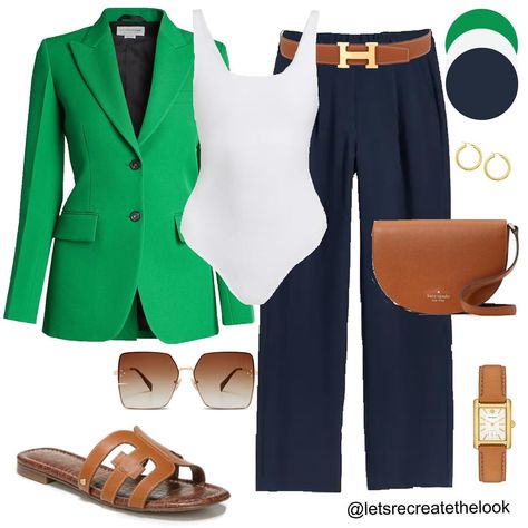 Green Blazer-18 Outfit Ideas 💚 Do you have a green blazer in your closet? Save this post for style inspiration! Look in your closet and see how many looks you can recreate yourself! As always, stay tuned as I recreate all of these looks myself. 💚 Happy Sunday fashion friends!🥰 #letsrecreatethelook #outfitideas #styleinspo #styleinspiration #outfitinspiration #howtostyle #greenblazer #everydaystyle #classicstyle #agelessstyle #momstyle #teacherstyle #midlifestyle #shopyourcloset Women Green Blazer Outfit, Bright Green Blazer Outfits For Women, Green Top Outfit Ideas, Green Blazer Outfit Work, Green Blazer Outfits For Women, Blazer Outfits For Women Casual, Green Blazer Outfit, Green Top Outfit, Recreate Yourself