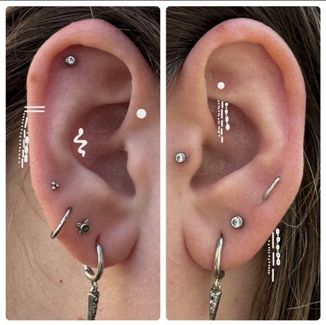 Ear Piercing Minimalist, Curated Ear Piercing, Ear Project, Minimalist Ear Piercings, Ear Peircings, Curated Ear, Piercing Inspo, Pretty Ear Piercings, Cute Piercings