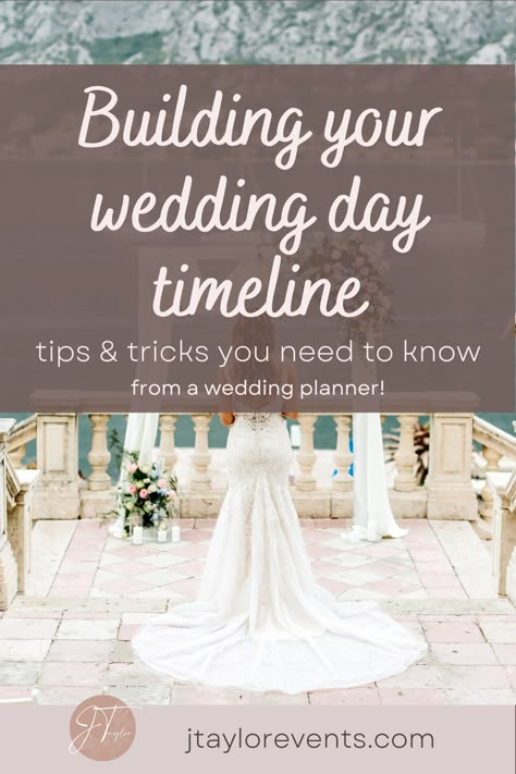 A guide to building the best wedding day timeline. From what to add to how long events take! 🤍 Shred For The Wedding, Simple Wedding Timeline Day Of, Bride Timeline Wedding Day, Wedding Day Of Timeline Template, Winter Wedding Timeline Day Of, Wedding Timeline Day Of 1pm Ceremony, 6 Pm Wedding Timeline, How To Direct A Wedding, Wedding Day Timeline 3pm Ceremony No First Look