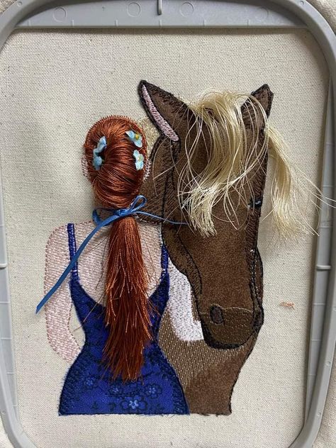 Embroidery girl and horse Embroidery Horse, Horse Embroidery Designs, Horse Embroidery, Cow Applique, Color Knowledge, Embroidered Horse, Horse Memorial, Horse Gifts, Hand Embroidery Design