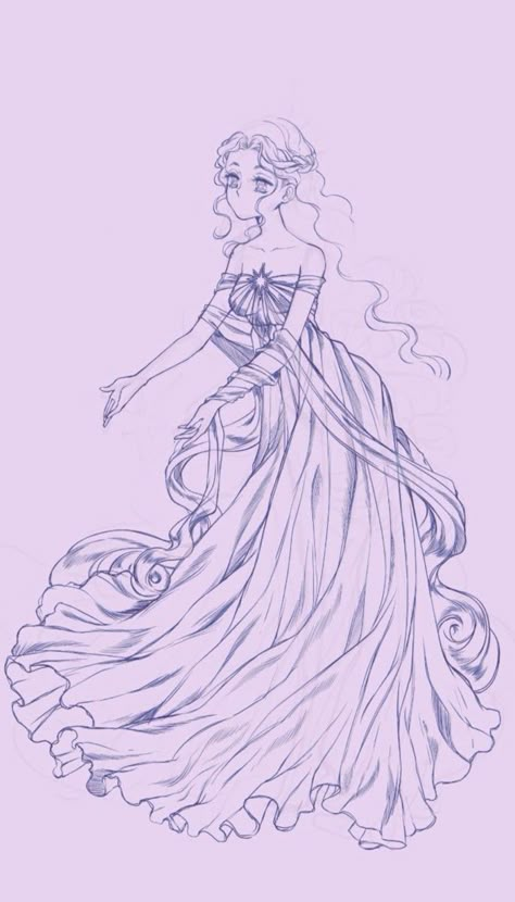 Art Reference Poses Goddess, Poses Dress Drawing, Long Dresses Drawing, Drawing Base Royal, Flowy Pose Reference, Flowing Skirt Reference, Celestial Dress Drawing, Body Base Drawing Pose Reference Goddess, Gown Drawing Reference